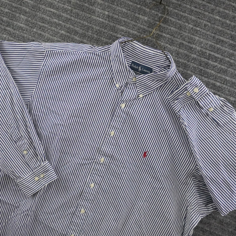 Ralph Lauren Button Down Shirt Mens 18 34/35 Blue Striped Classic Fit